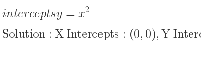 The intercepts of y=x^2 is X Intercepts: (0,0),Y Intercepts: (0,0)